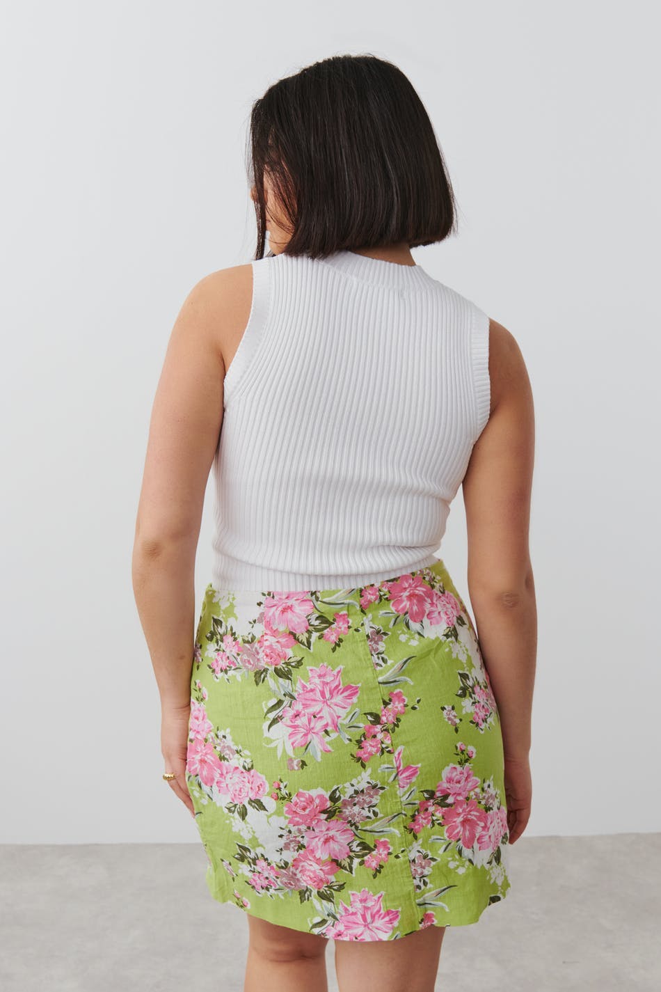 Linen blend skirt - Pink climbing