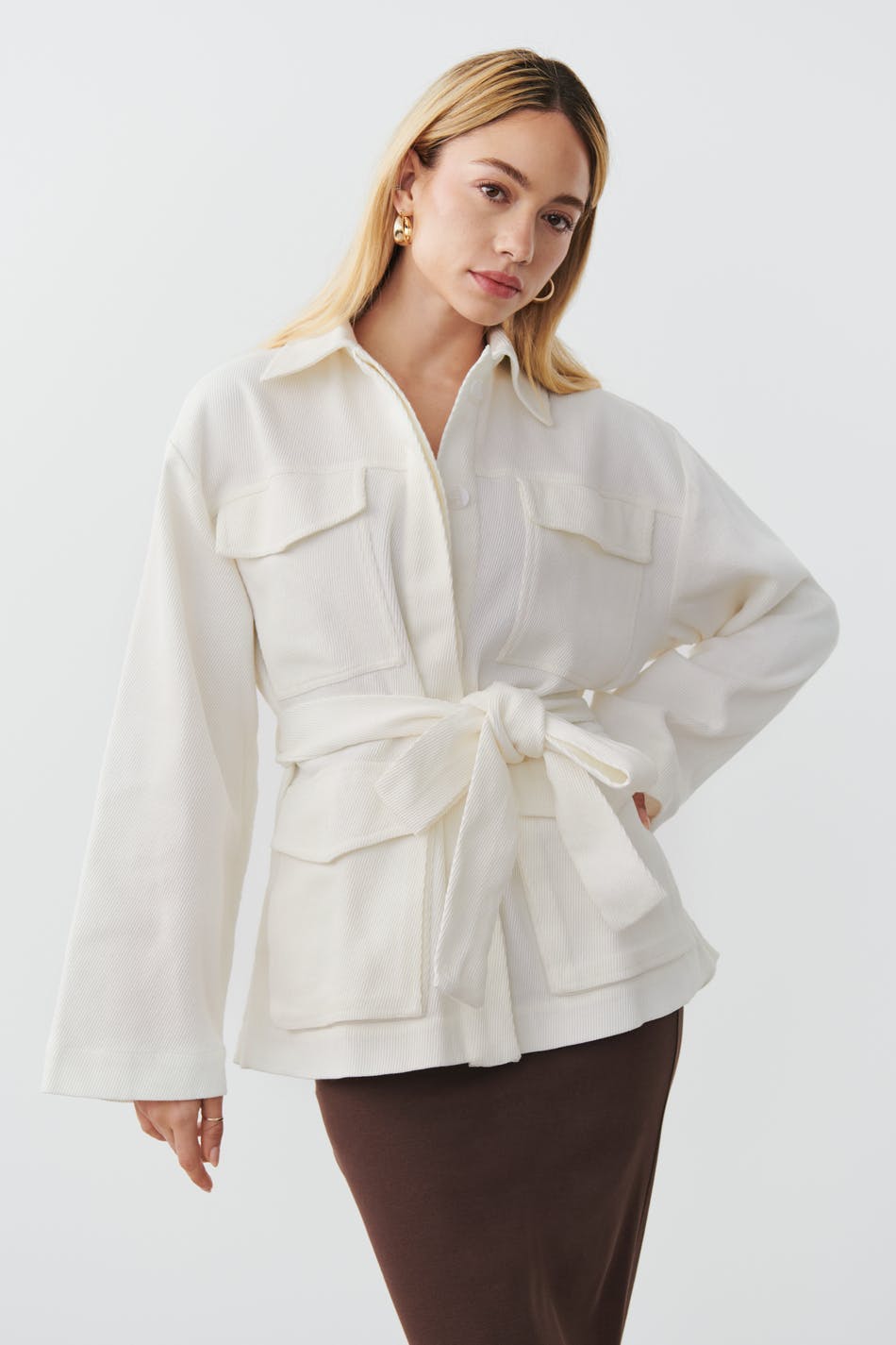 Belted shirt jacket - Blanc cassé