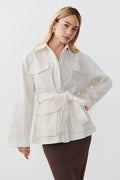 Belted shirt jacket - Blanc cassé