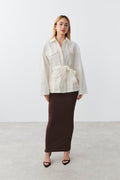 Belted shirt jacket - Blanc cassé