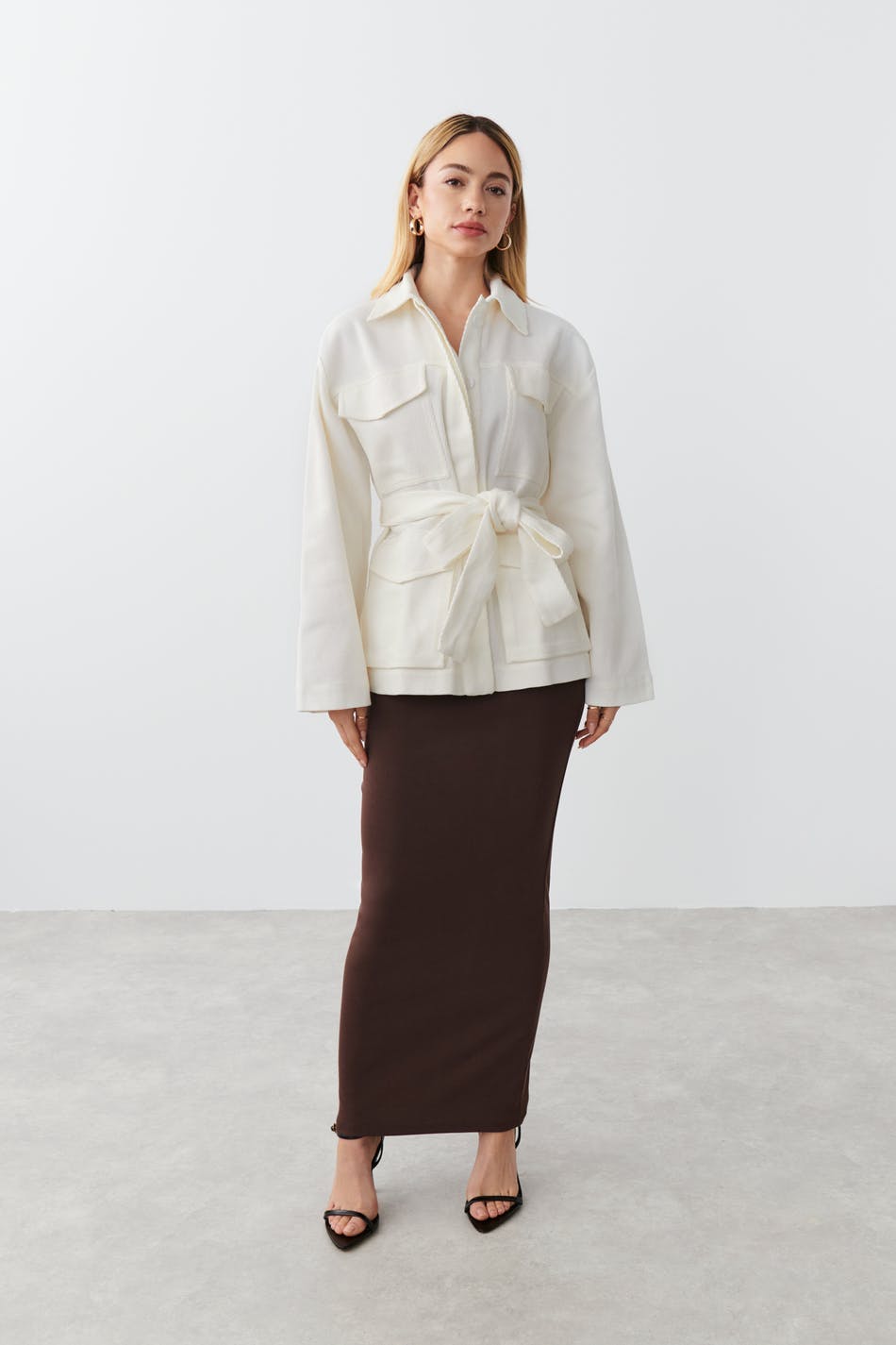 Belted shirt jacket - Blanc cassé