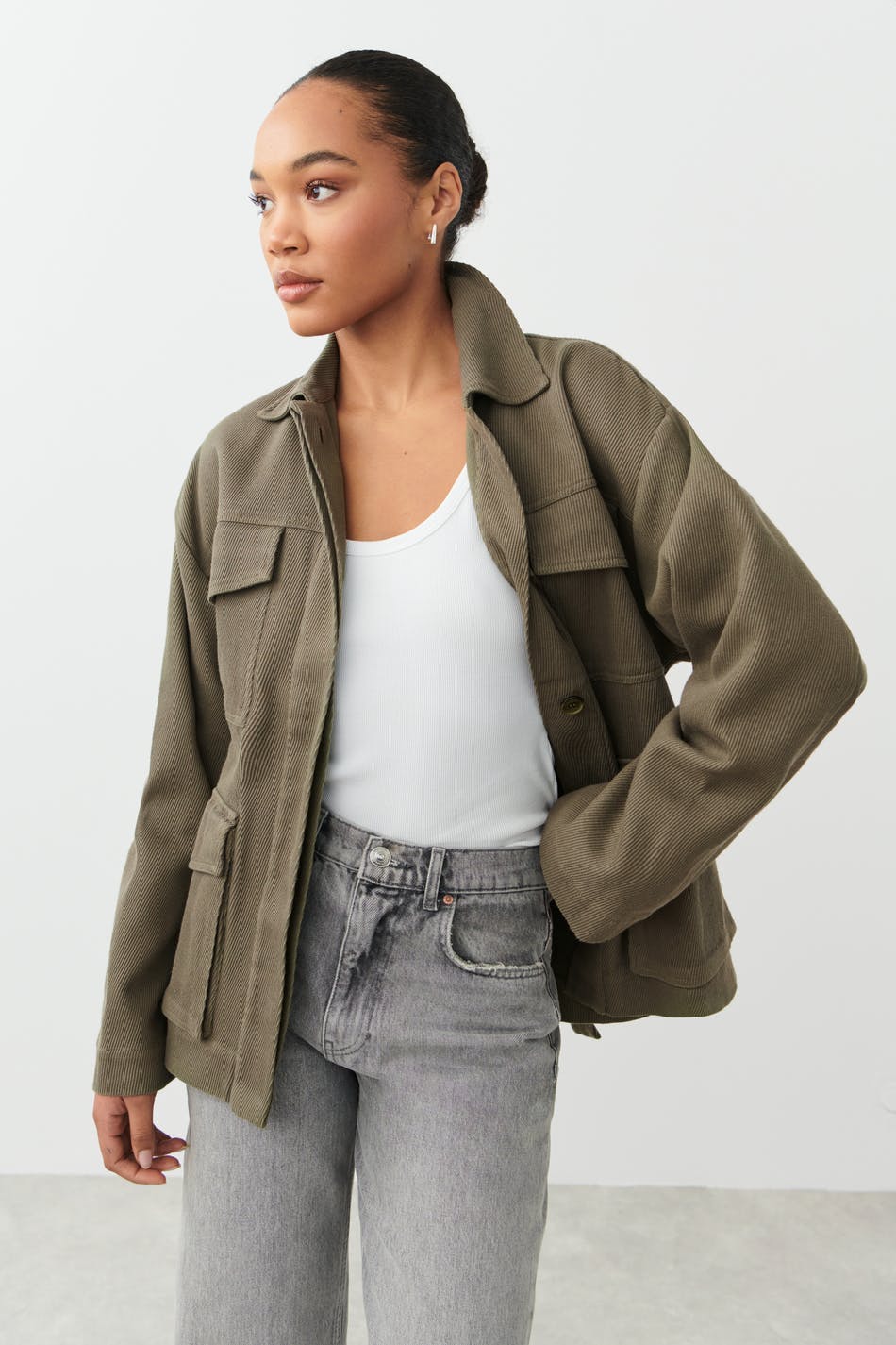 Belted shirt jacket - Blanc cassé