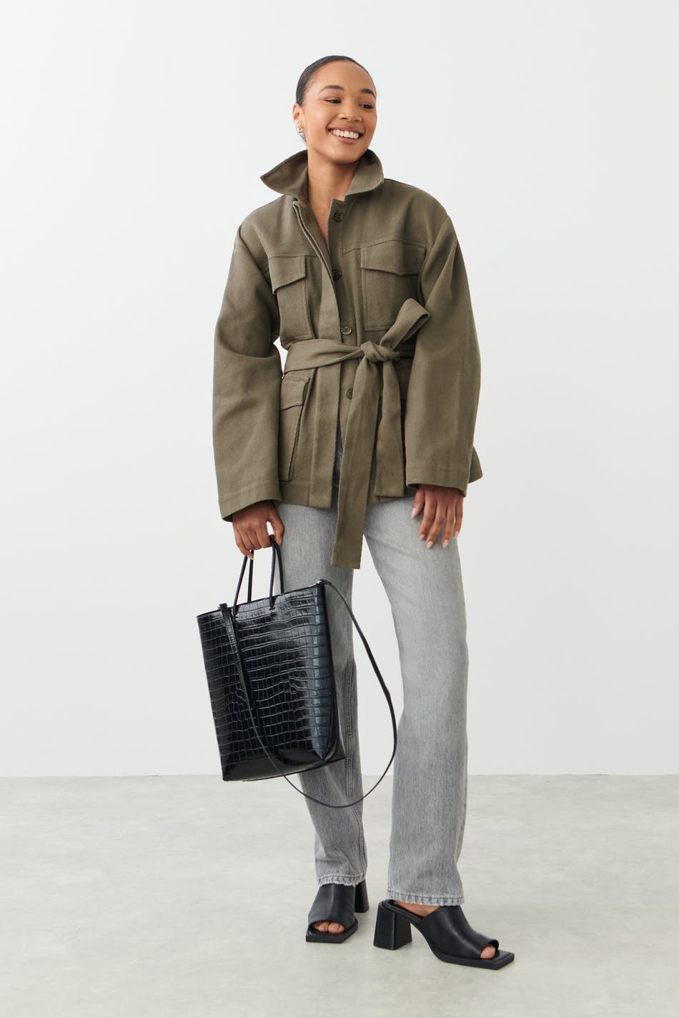 Belted shirt jacket - Blanc cassé