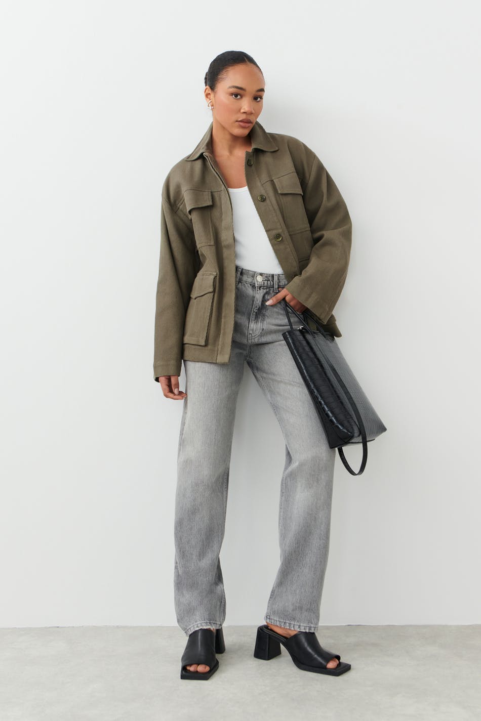 Belted shirt jacket - Kaki