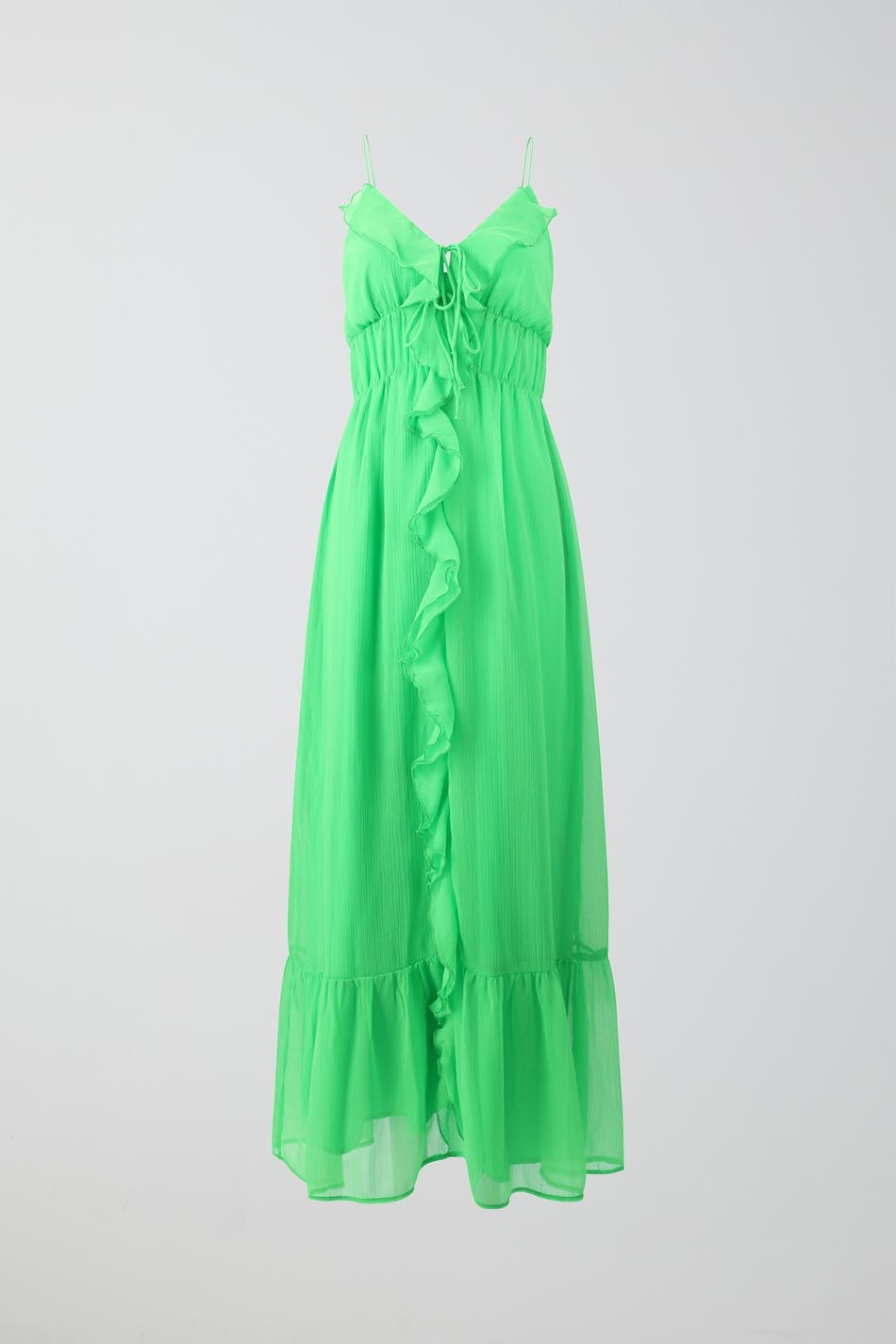 Frill chiffon maxi dress - Poison green
