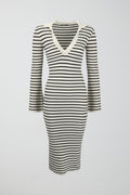 Collar knitted dress - Black/stripe