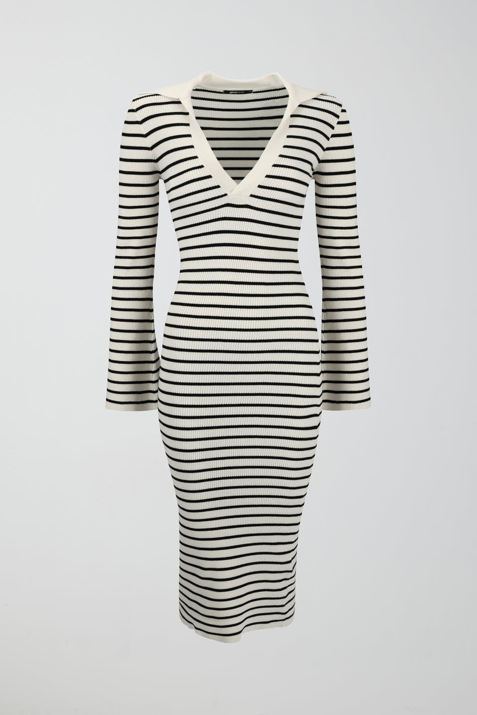 Collar knitted dress - Black/stripe
