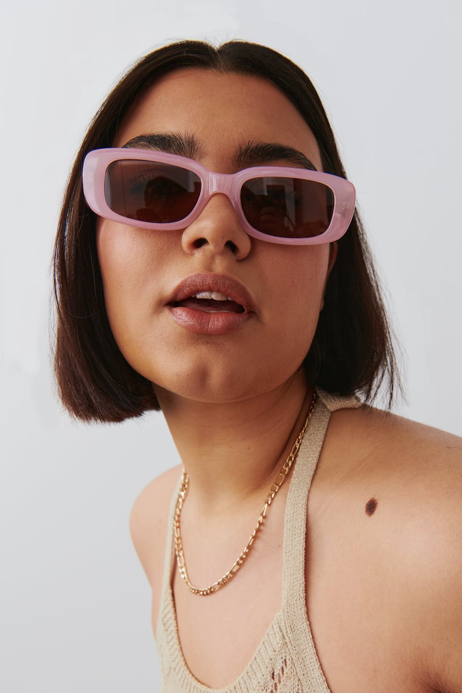 slim rectangular sunglasses - Milky pink
