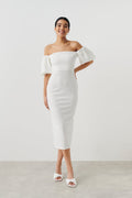 Puff sleeve midi dress - Blanc cassé