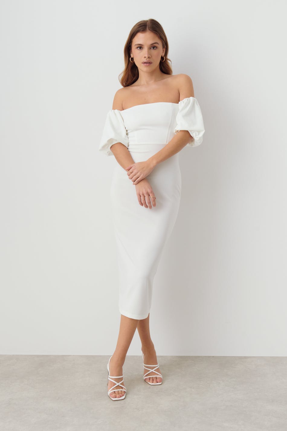 Puff sleeve midi dress - Blanc cassé