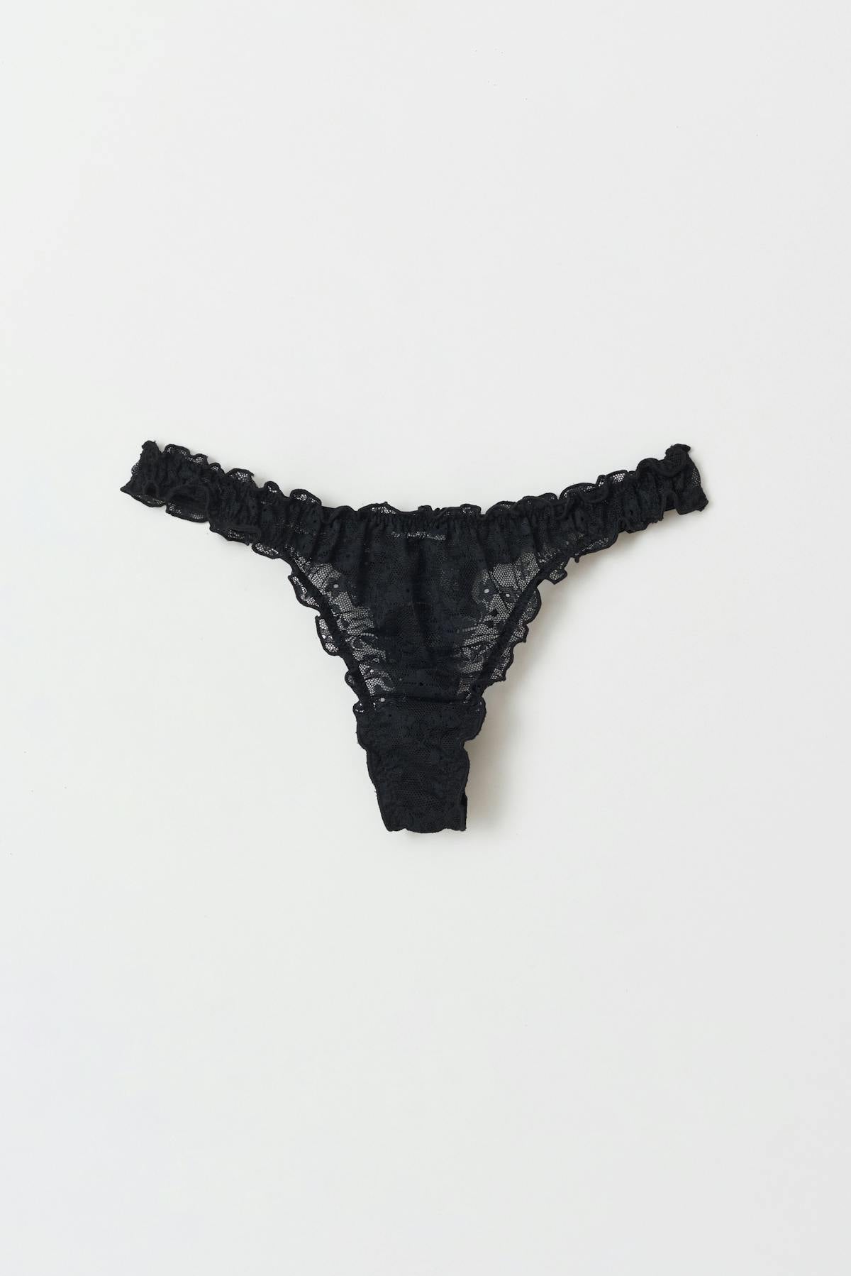 frill lace string - Noir