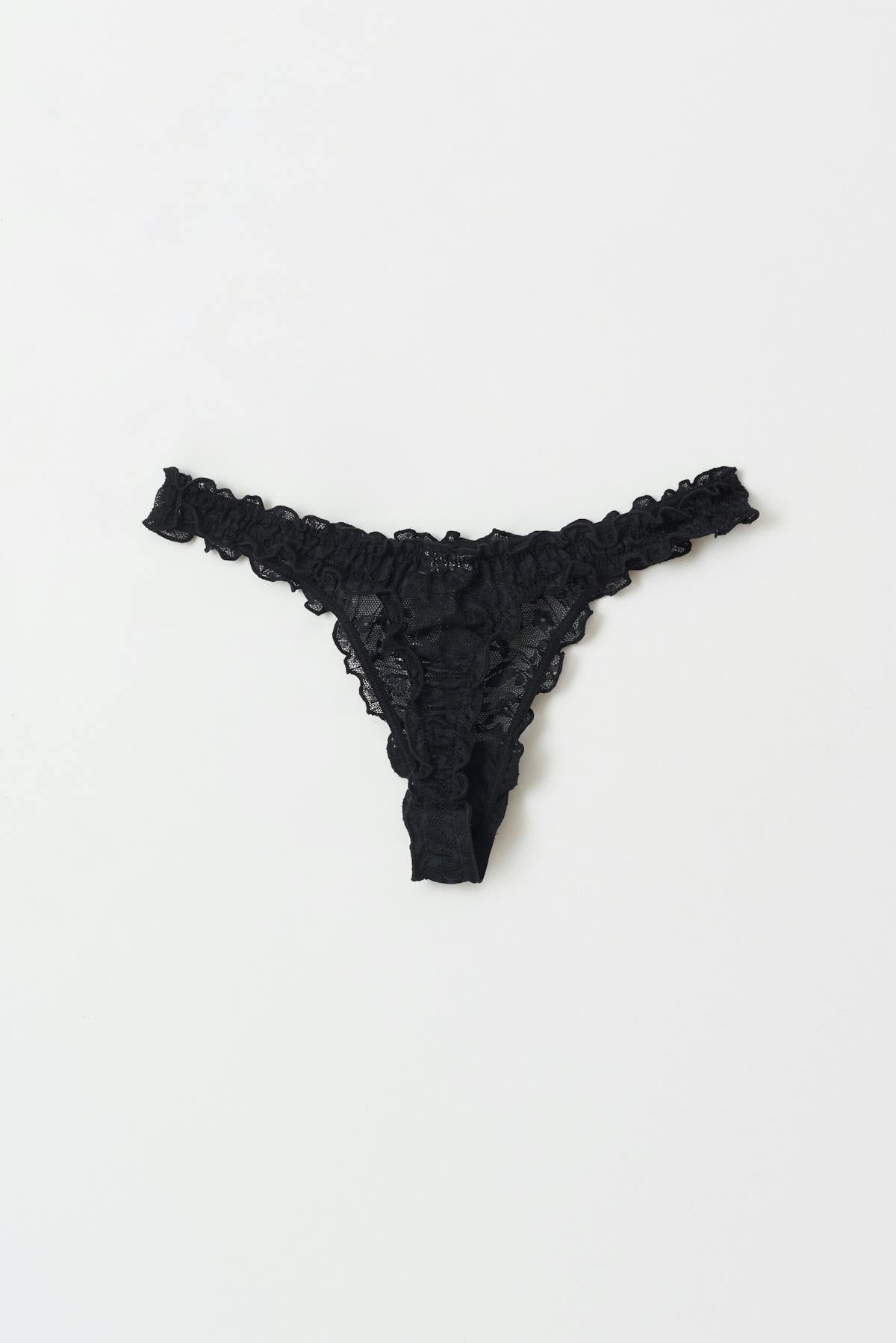 frill lace string - Noir