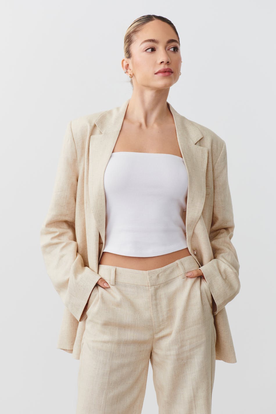 Linen blend blazer - Blanc