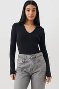 V-neck collar top - Noir