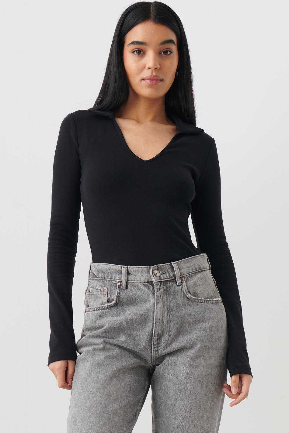 V-neck collar top - Noir