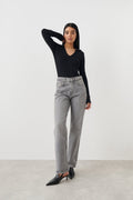 V-neck collar top - Noir