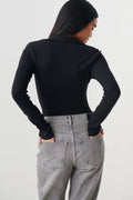 V-neck collar top - Noir