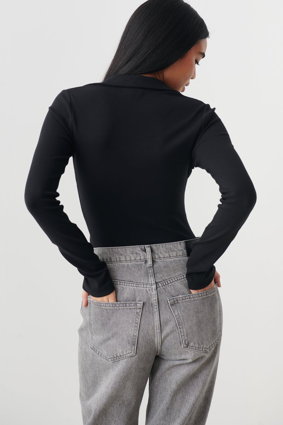 V-neck collar top - Noir