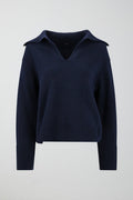 V-neck knitted sweater - Peacoat