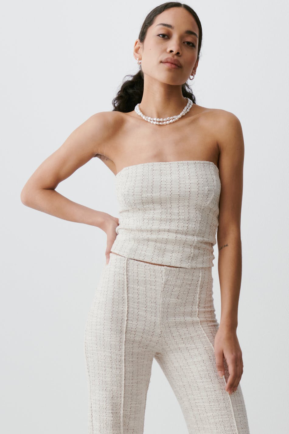 Tweed corset top - Beige clair