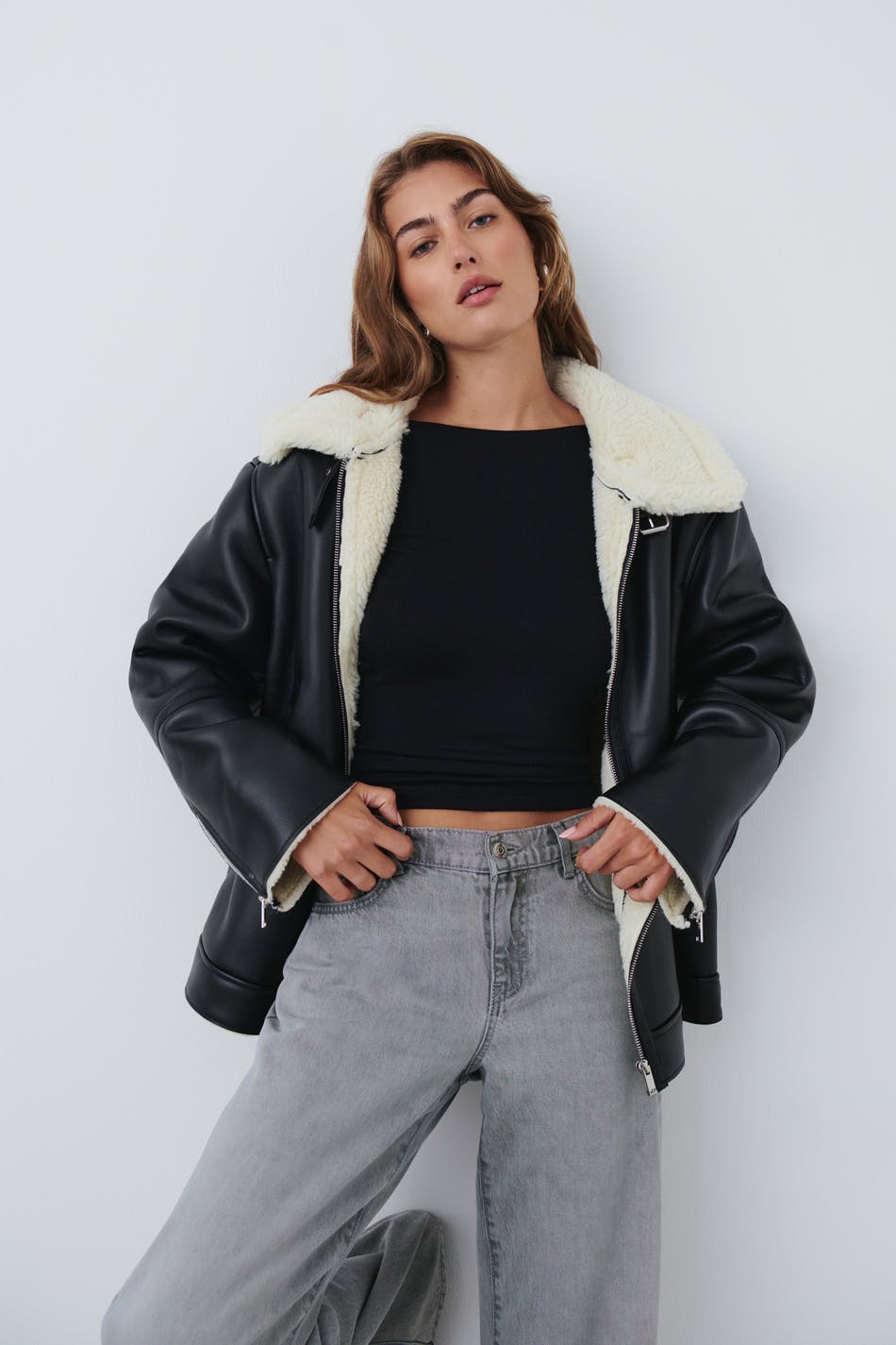 Shearling jacket - Black/white
