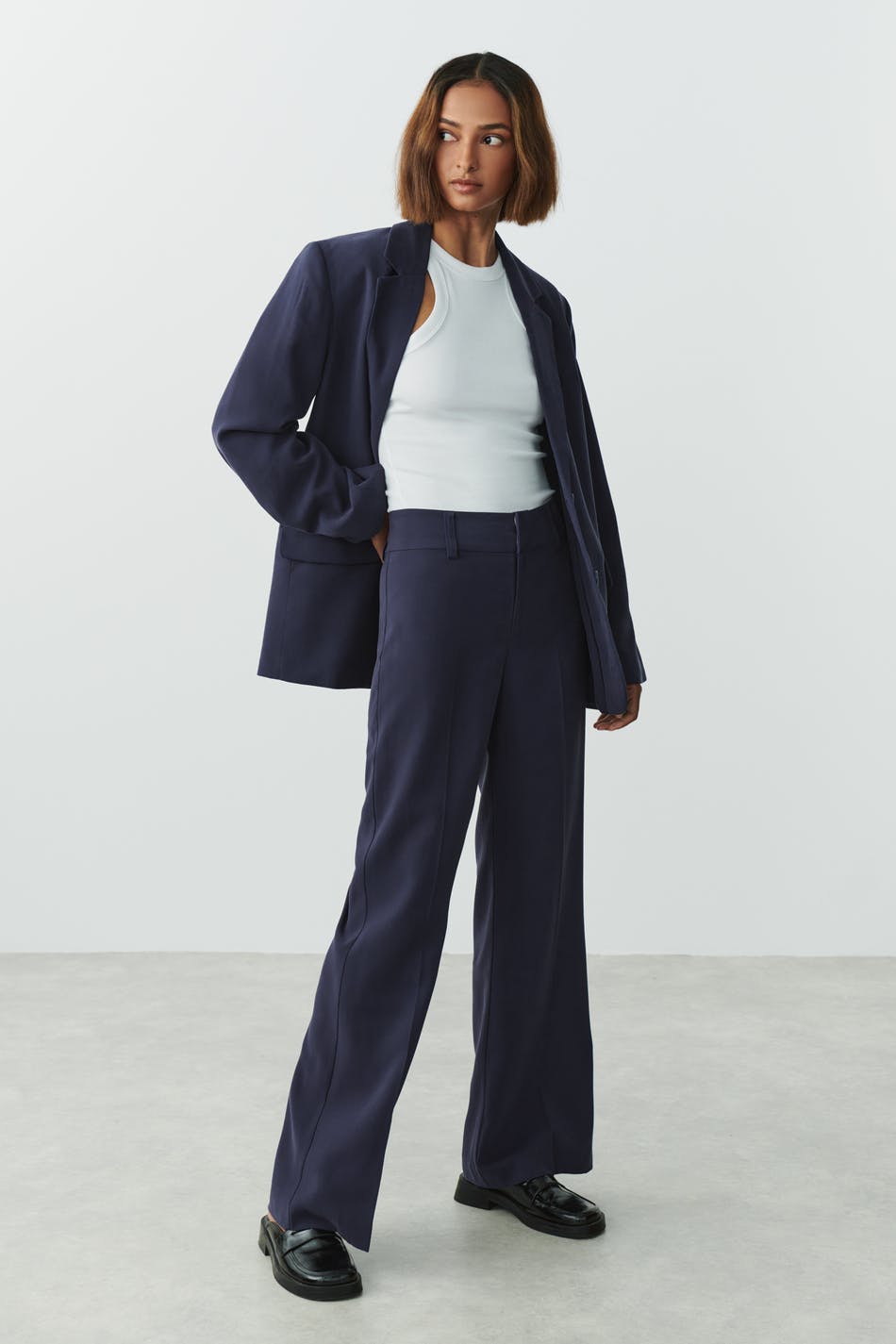 Straight viscose trousers - Bleu marine