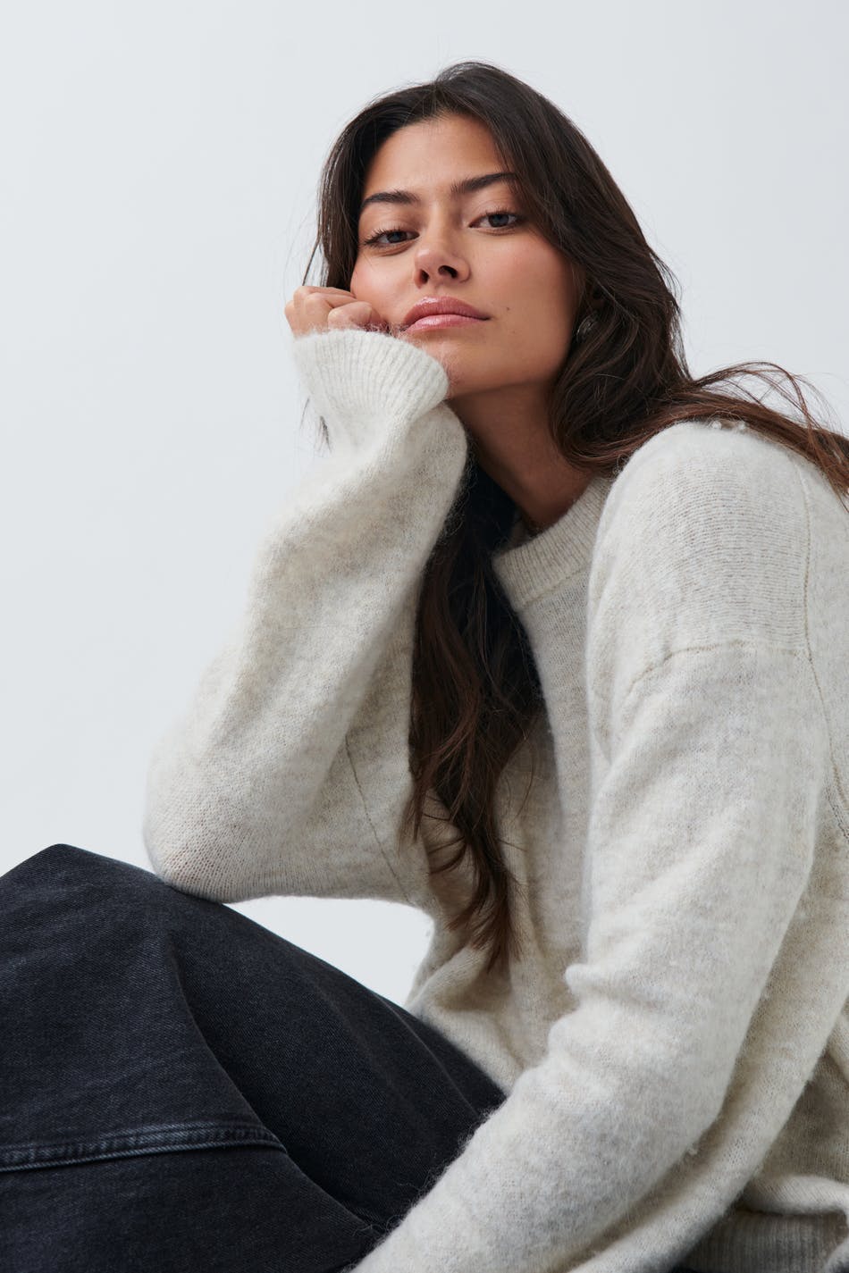 crew neck knitted sweater - Oat melange