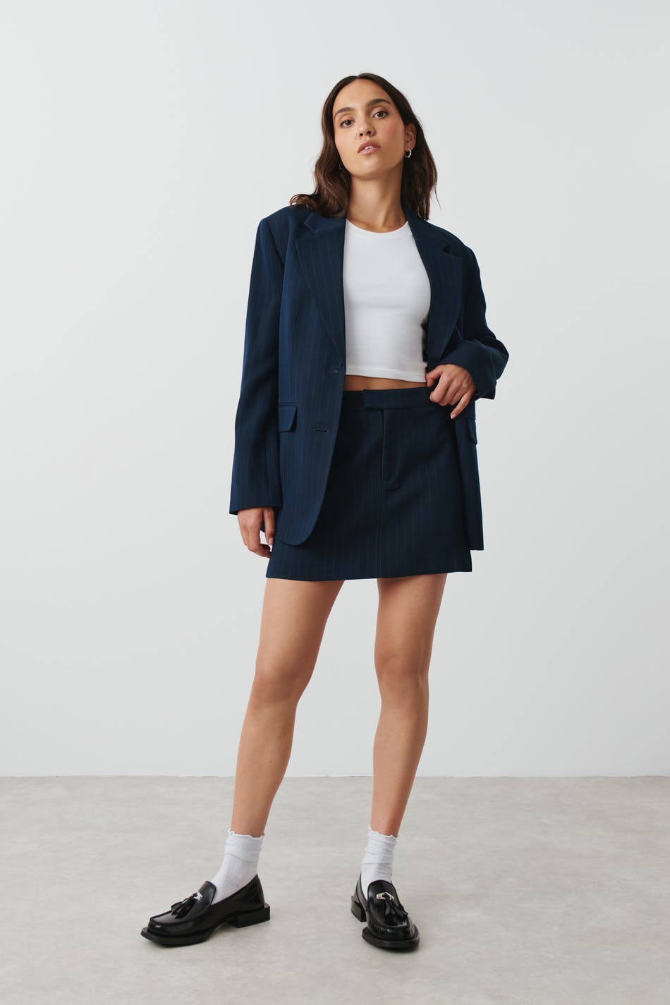 Short tailored skirt - Navy pinstripe