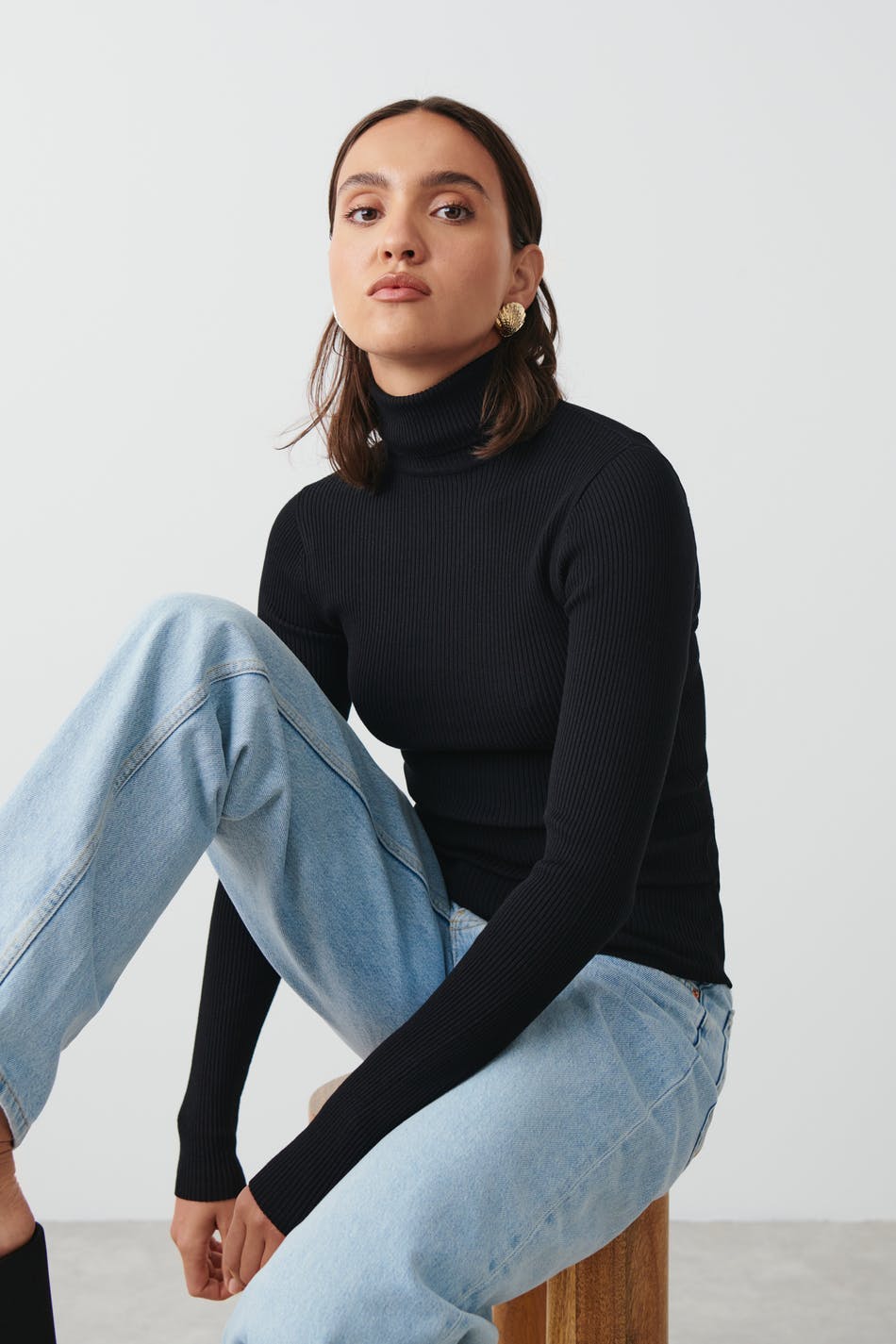 Knitted turtleneck top - Noir