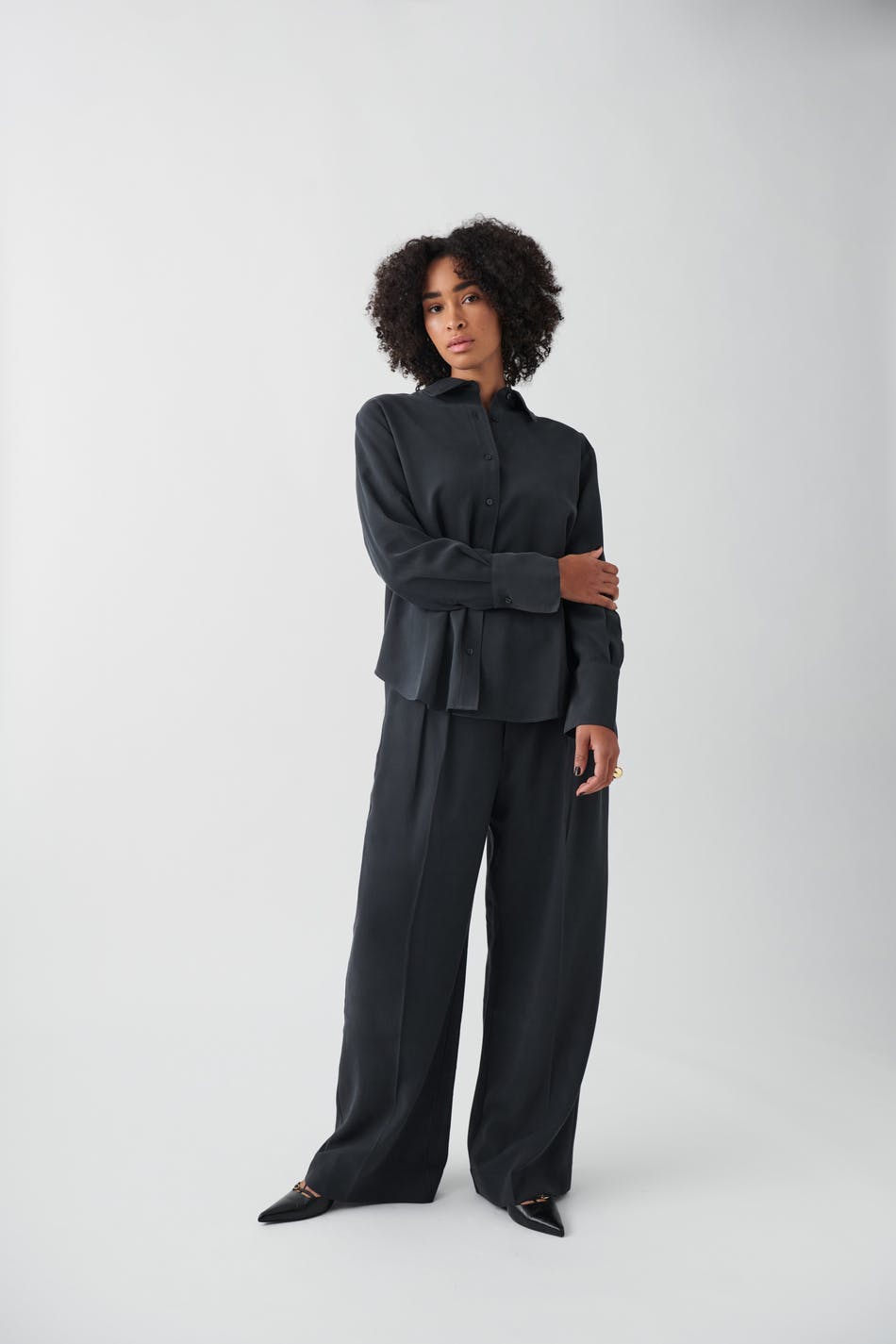 Wide tailored trousers - Offblack