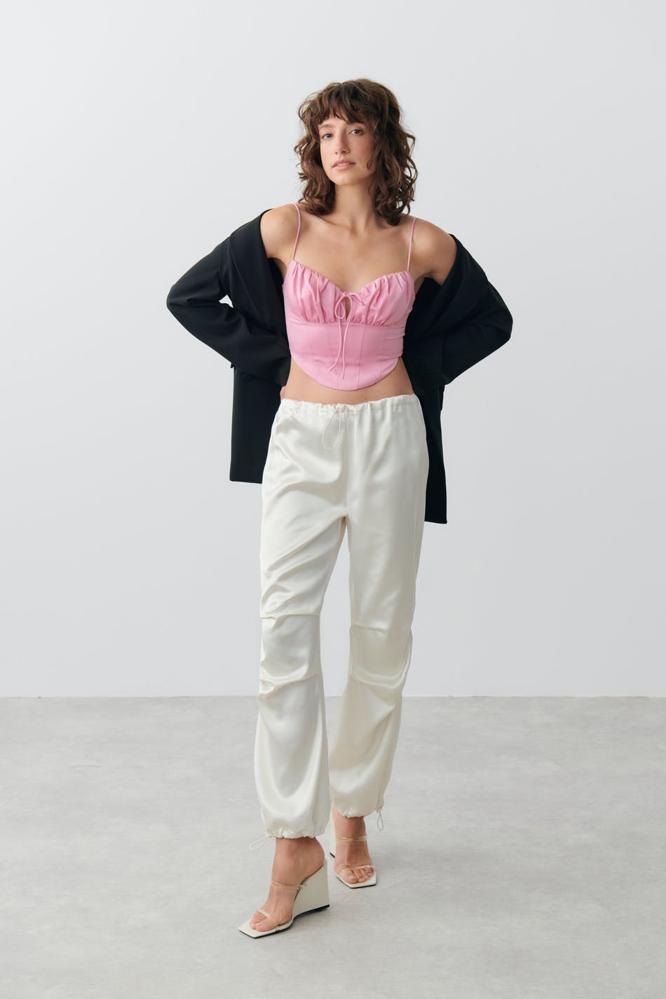 Parachute satin trousers - Egret