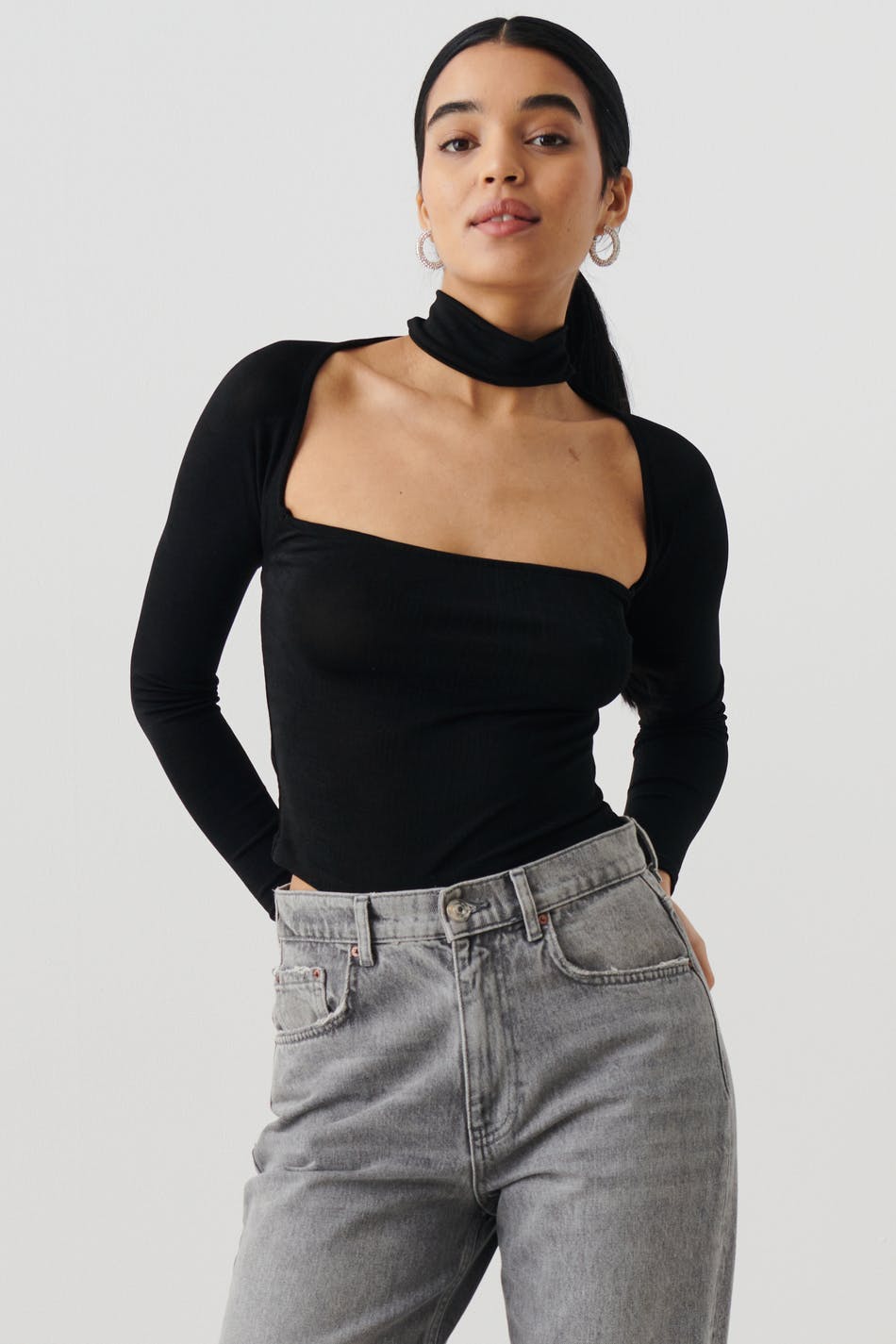 longsleeve choker top - Noir