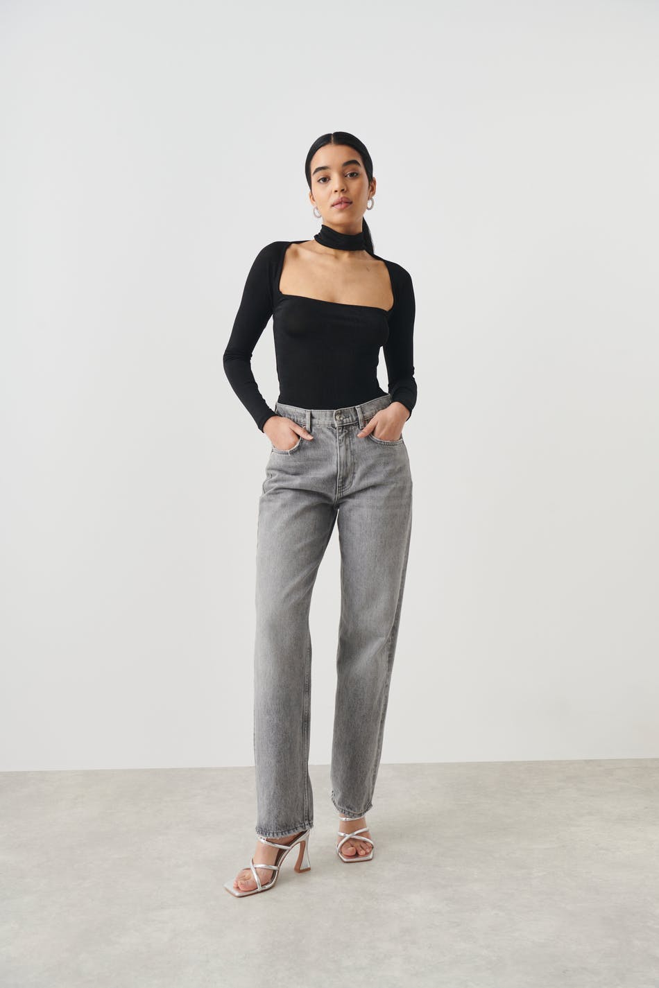 longsleeve choker top - Noir