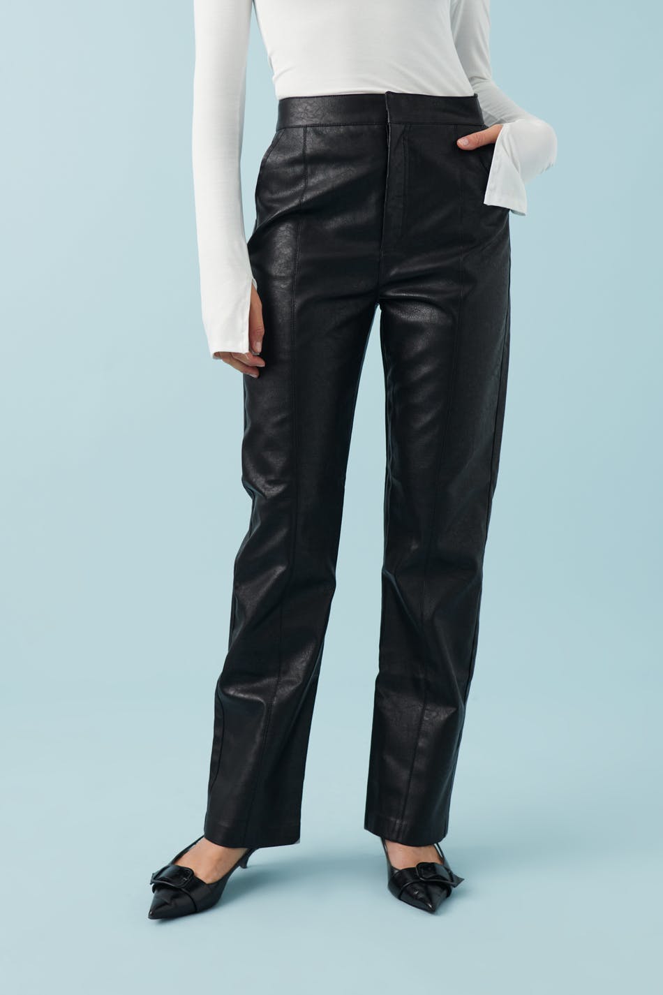 Straight leg pu trousers - Gris