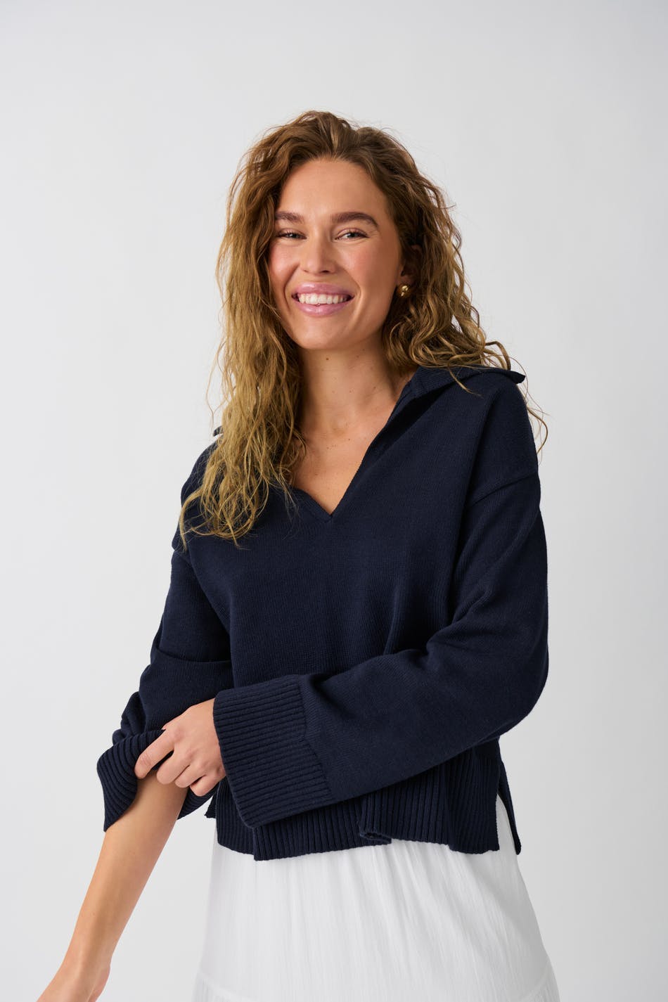 Knitted collar sweater - Navy blazer