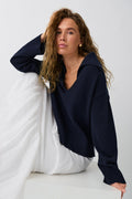 Knitted collar sweater - Navy blazer