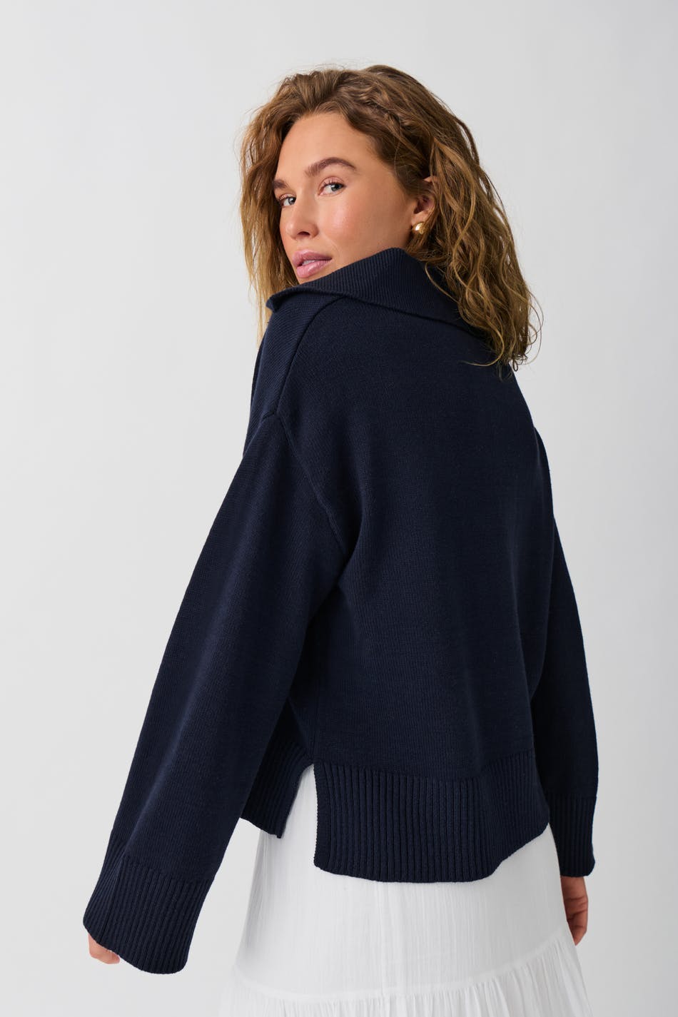 Knitted collar sweater - Navy blazer