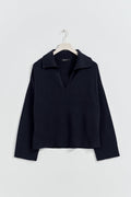 Knitted collar sweater - Navy blazer