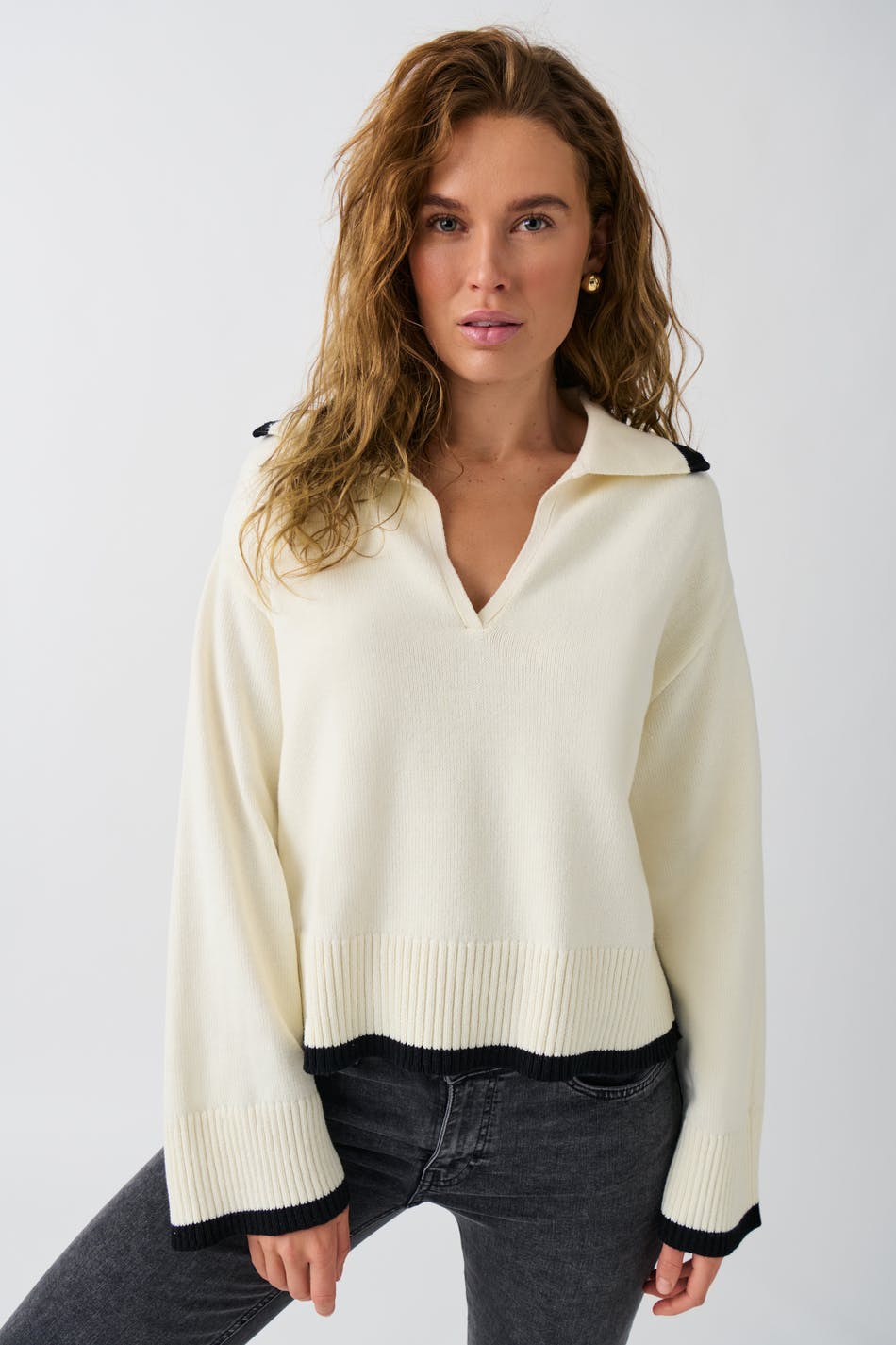 Knitted collar sweater - Navy blazer