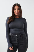 soft touch crew neck top - Blanc cassé