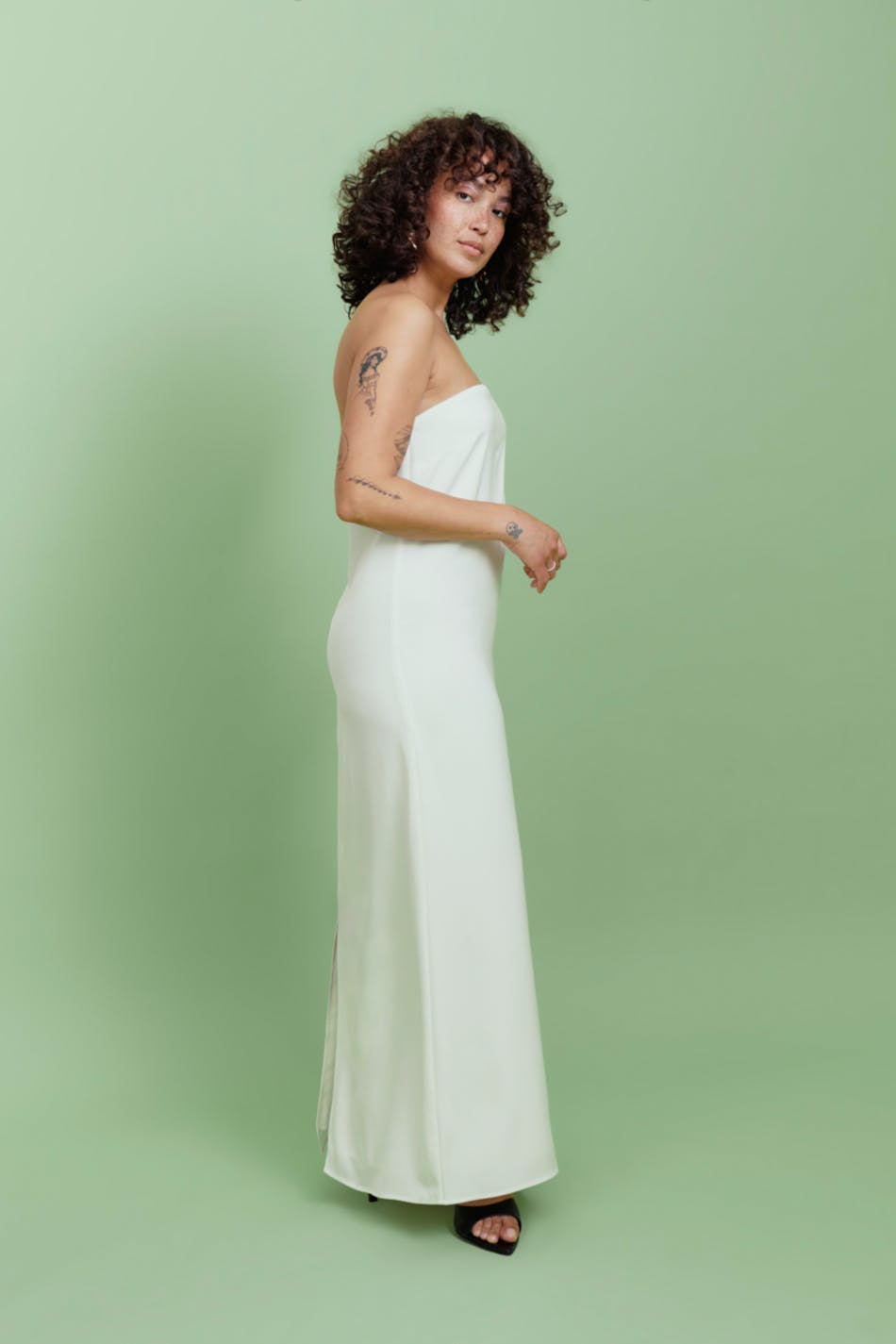 Satin tube maxi dress - Blanc cassé