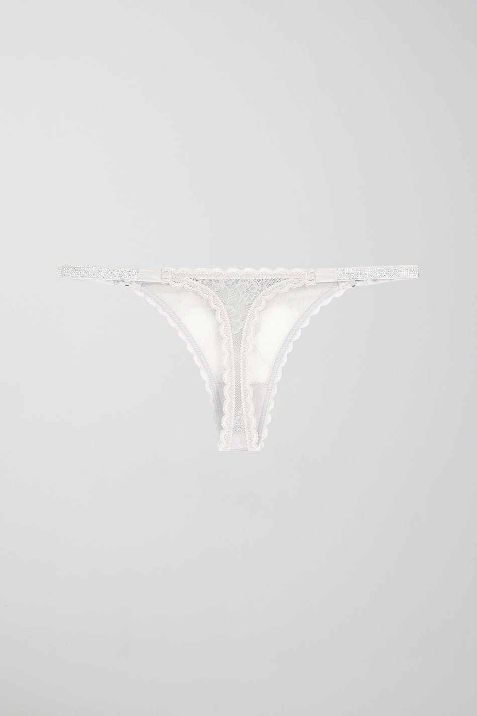 rhinestone lace thong - Silver grey