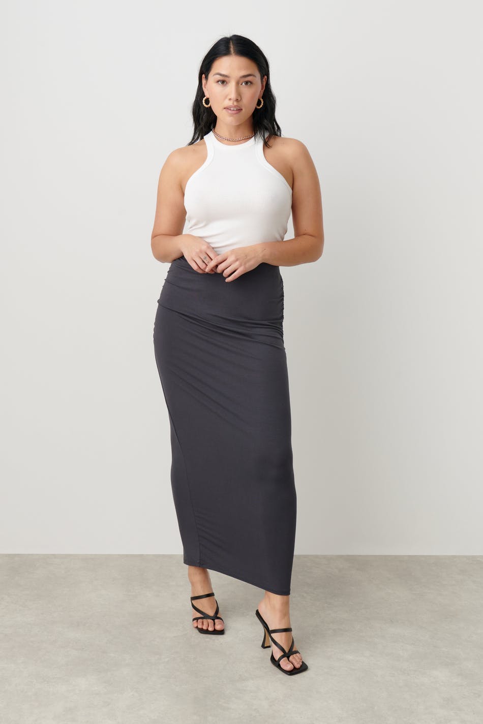 Soft touch ruched skirt - Stone