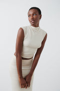 Soft touch funnel neck top - Pumice stone