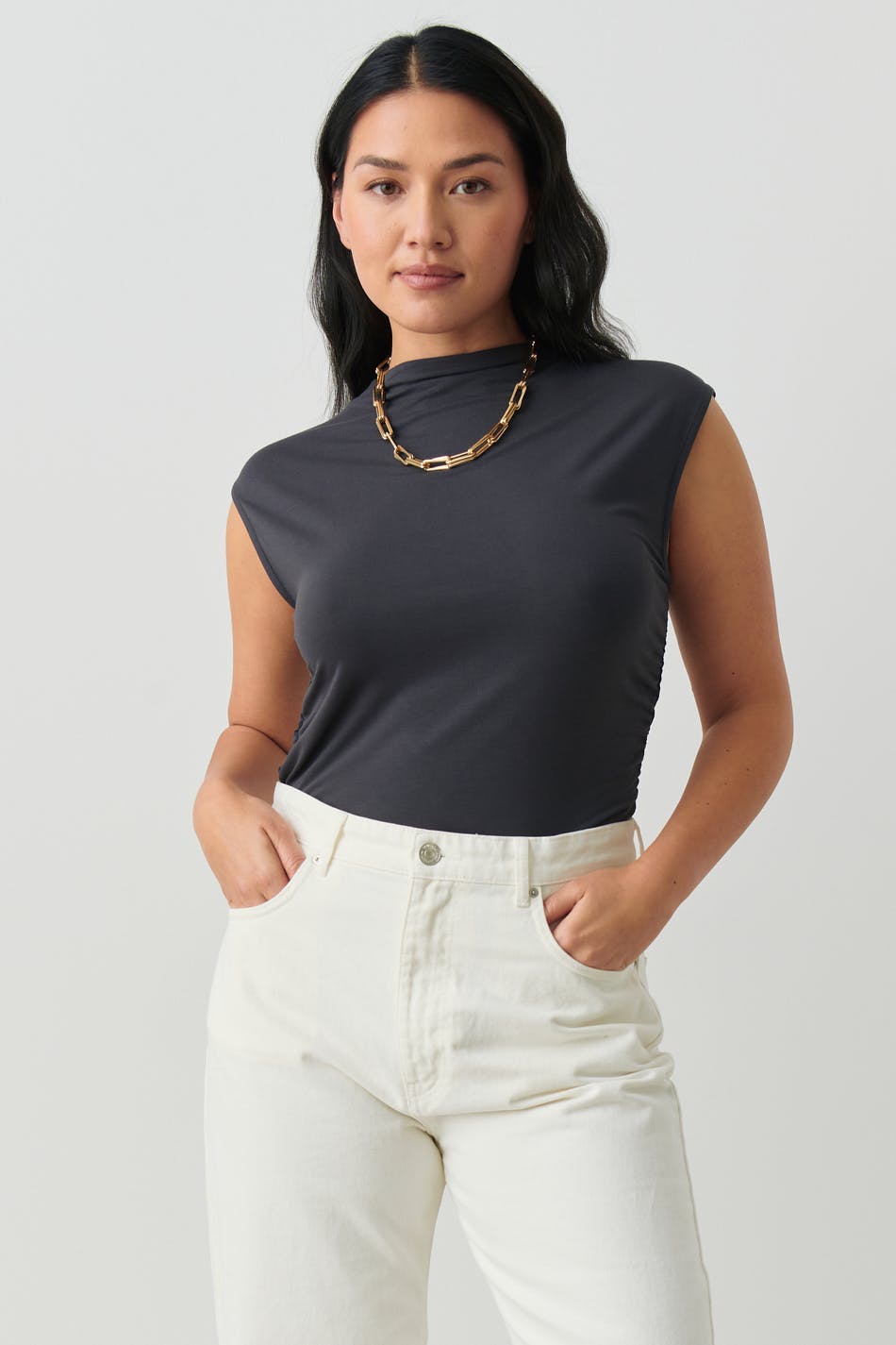 Soft touch funnel neck top - Stone