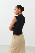 Soft touch funnel neck top - Pumice stone