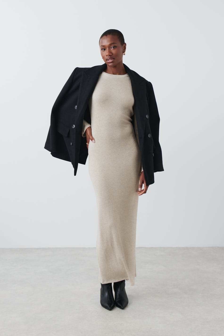 Rib glitter dress - Beige