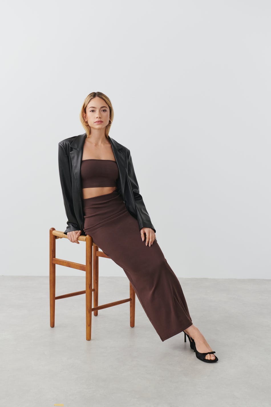 stretchy maxi skirt - Seal brown