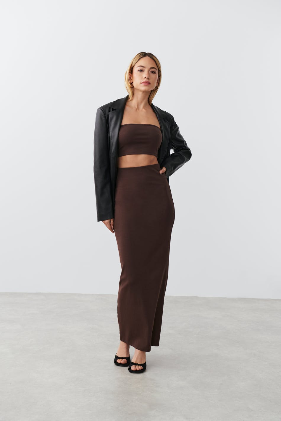 stretchy maxi skirt - Seal brown