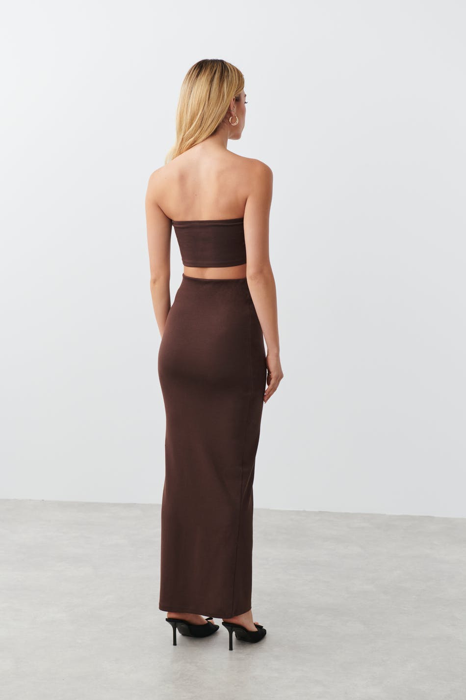 stretchy maxi skirt - Seal brown